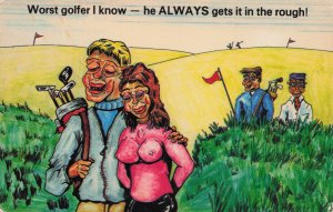 Golfer In Rough With Sexy Lady & Club 1970s Comic Golfing Postcard