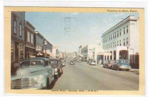 Aurora Street Scene Cars Ironwood Michigan 1950 postcard