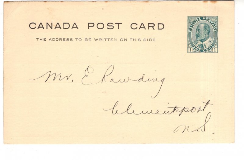 Canada Postal Stationery Postcard 1 C Edward Used 1908, Nova Scotia, Chronicle