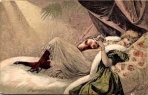 Beautiful Lady Posing In Bed With Cat