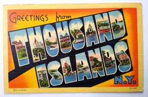 Greetings From Thousand Islands New York Large Letter Postcard Linen Curt Teich