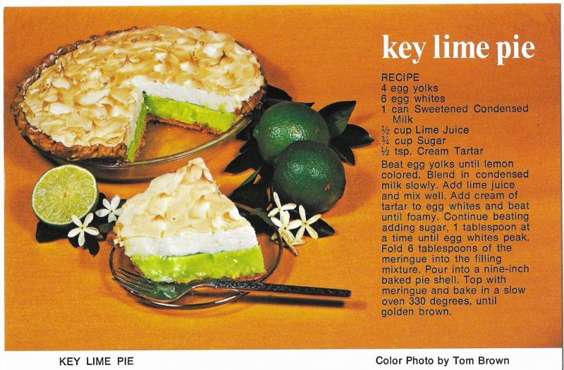 Key Lime Pie Recipe Card One of Florida's Outstanding Desserts 4 by 6