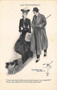 Harison Fisher Signed Couple with  Dog Detroit Publishing Postcard