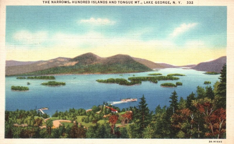 Vintage Postcard Narrows Hundred Islands Tongue Mountain Lake George New York NY