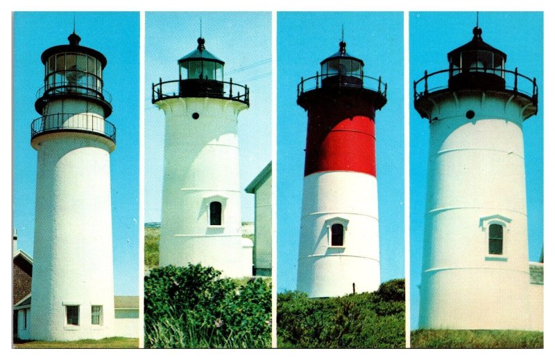Vintage Cape Cod Lighthouses, Highland, Race Point, Nauset, and Nobska Postcard