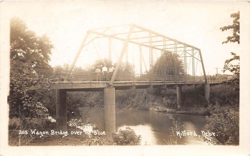 B32/ Milford Nebraska Ne Real Photo RPPC Postcard 1912 Wagon Bridge