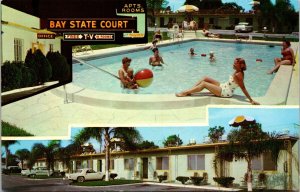 Pool Swimsuits old cars Bay State Court Motel St Petersburg Florida Postcard