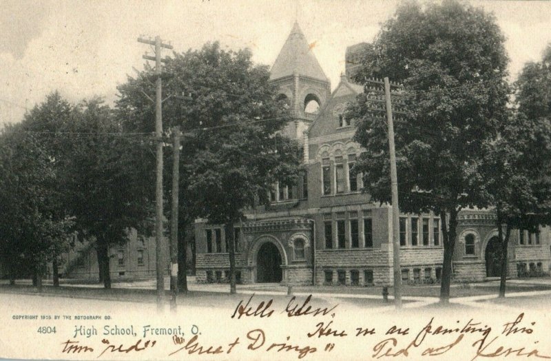 1905 High School Building in Frmont, Ohio Vintage German Made Postcard F94 