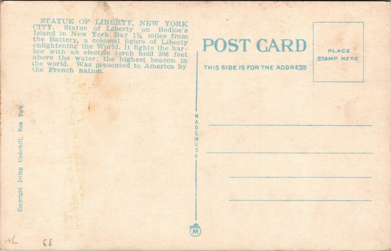 Vtg 1920 Statue Of Liberty Bi-Plane Bedloe's Island New York Harbor NY Postcard