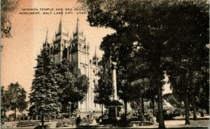 Artvue Postcard Mormon Temple and Sea Gull Monument Salt Lake City UT O12