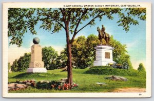 Major General Warren Slocum Monument Gettysburg Pennsylvania PA Grounds Postcard