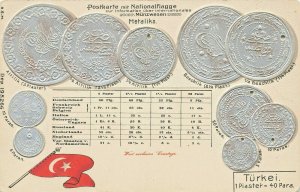 Turky (Middle East) National Flag Silver Coins Embossed In 1904 Postcard