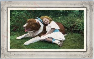 1911 Little Girl Happy Cute Dog Old Faithful Antique Litho Photo Postcard A190