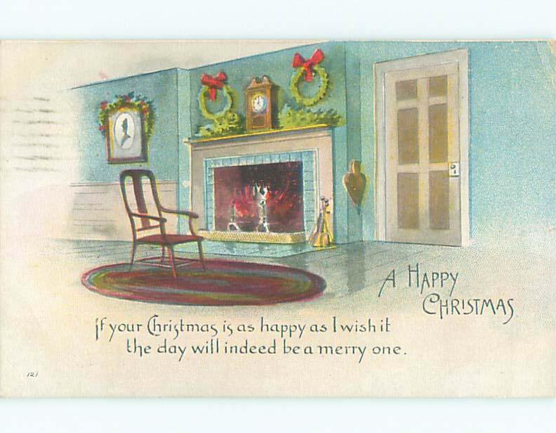 Pre-Linen CHRISTMAS WREATHS HUNG ABOVE FIREPLACE k1838