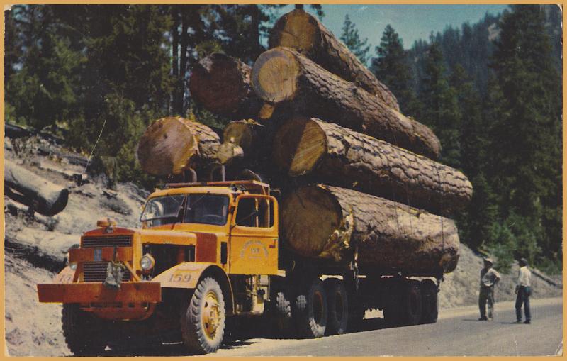 1950's Mack Logging Truck with load of huge logs - Washington - 1955