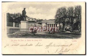 Old Postcard Caen Place the park and statue of Louis XIV