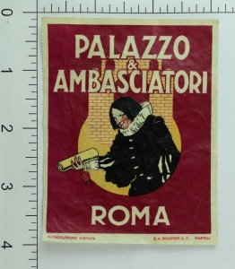 1940's-50's Palazzo & Ambasciatori Rome, Italy Luggage Label Original E18