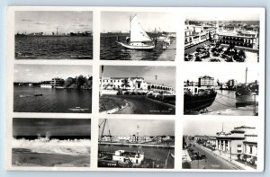 Veracruz Mexico Postcard Pier Beach Boat Building c1950's Multiview RPPC Photo