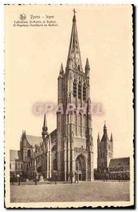 Old Postcard Ypres Cathedrale St Martin and belfry