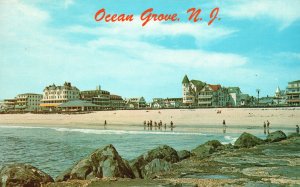 Vintage Postcard 1970's Beachfront Hotels Rock Jetties Beaches Ocean Grove NJ 