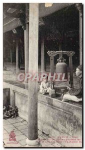 Annam Hue Postcard The Old bell ringer pointing hours before one of the halls...