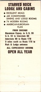 Vintage Matchbook Cover Starved Rock Lodge Utica, Illinois MB80