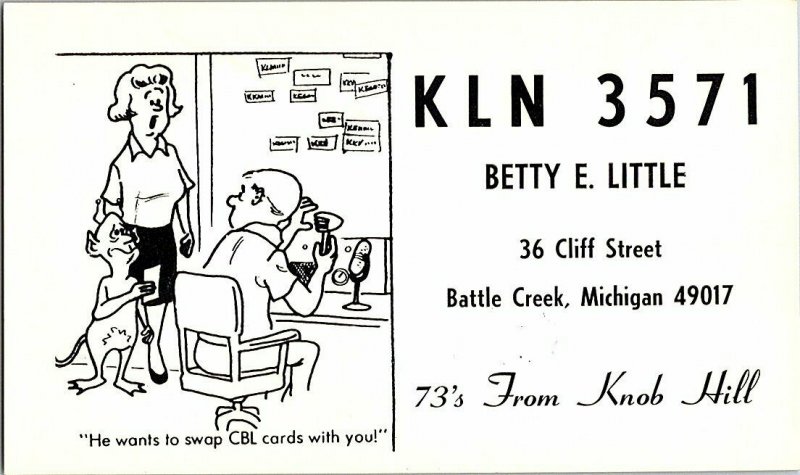 QSL Radio Card From Battle Creek Michigan KLN 3571 