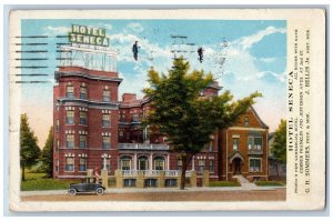 Peoria Illinois IL Postcard Hotel Seneca Building Car Scene 1922 Posted Vintage