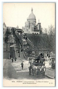 PARIS, France ~ Montmartre ~ Horsedrawn BUS, FUNICULAR RAILWAY c1910s Postcard