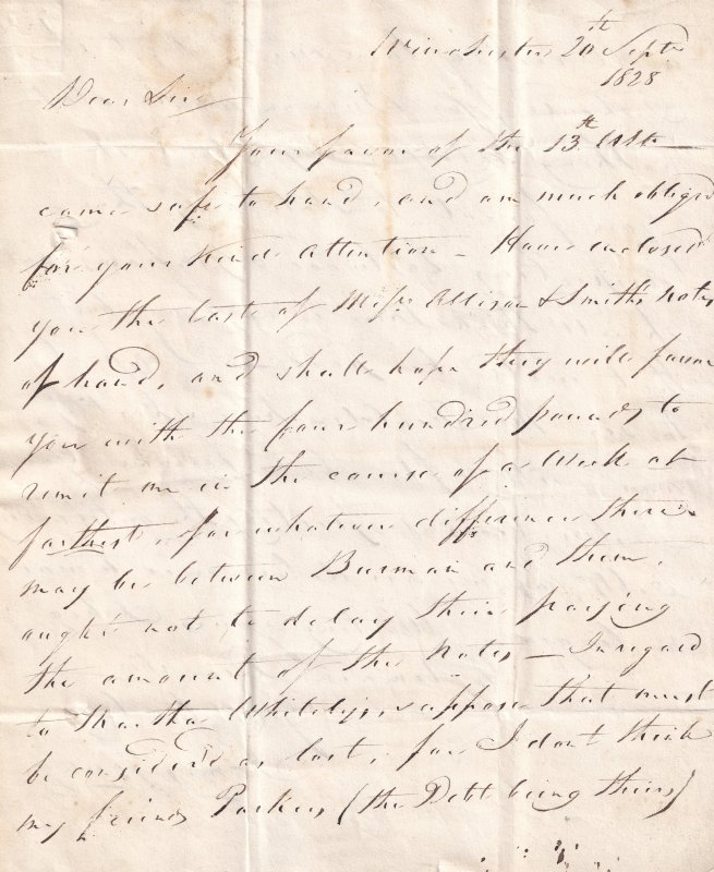 Winchester Huddersfield Yorkshire Victorian 1828 Debt Letter