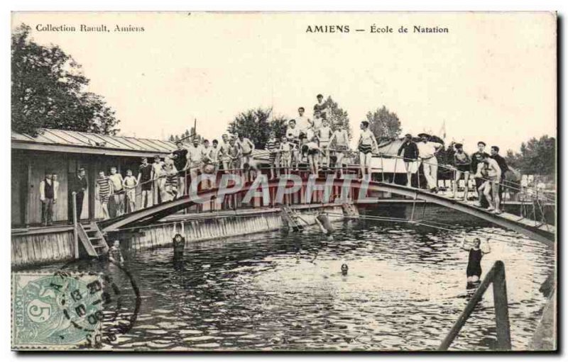 Old Postcard Amiens Swimming lessons