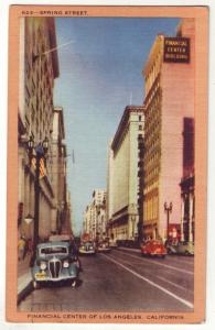 P795 1959 linen card old cars spring street view los angeles calif