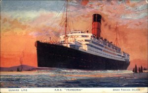 Steamship Boats, Ships Franconia Cunard c1900s-20s Postcard