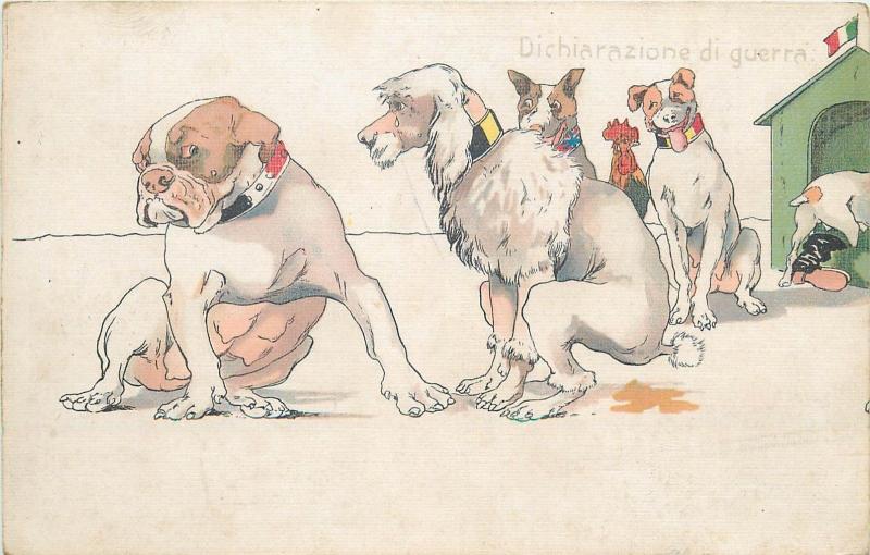 WW1 Dogs Caricatures WAR DECLARATION Political Satire DICHIARAZIONE DI GUERRA