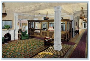 1940 Lobby Interior Vacation Behrens Spa Waukesha Wisconsin WI Vintage Postcard