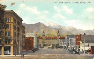 Colorado Springs Colorado Pikes Peak Ave Street View Antique Postcard K47213