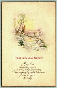 Best New Year Wishes Poem Winter Brook Scene 1927 DB Postcard H4 