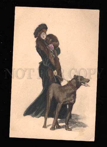 017366 Fashionable Lady & GREAT DANE by UNDERWOOD old VIENNE