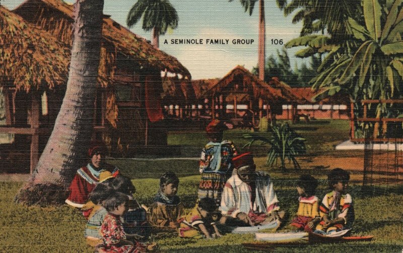 Vintage Postcard 1945 A Native American Family Groups Survivors Before Europeans