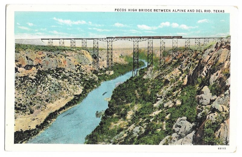 Pecos High Bridge Between Alpine and Del Rio, Texas; Train; unused American Art