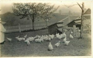 Backyard Chickens Rural farm Life C-1910 RPPC Photo Postcard 20-5363