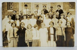 RPPC c1920 Class Photo School Children Youngsters Peeking thru Door Postcard N14