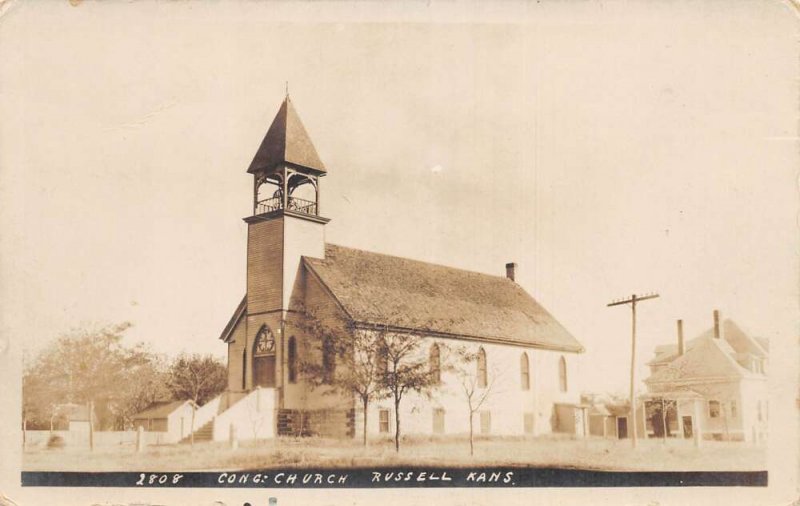 Russell Kansas Church Real Photo Vintage Postcard AA66211