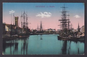 Vintage Postcard Belgium Oostende Basin Ships