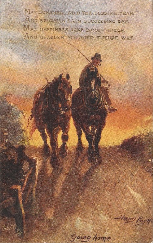 Harry Payne.Norfolk Lanes. Going home. Horses  Tuck Oilette PC # 9605