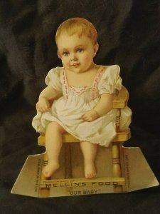 c1890 BABY in CHAIR  MECHANICAL STANDUP Advertising MELLIN'S BABY FOOD Cute!!