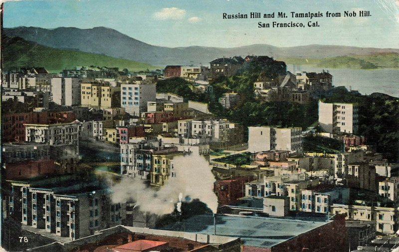 Postcard 1916 Russian Hill and Mt. Tamalpais Nob Hill, San Francisco, CA ME5. 