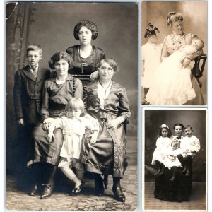 x3 LOT c1910s Women & Children RPPC Mother Grandmother Girl Kids Real Photo A176