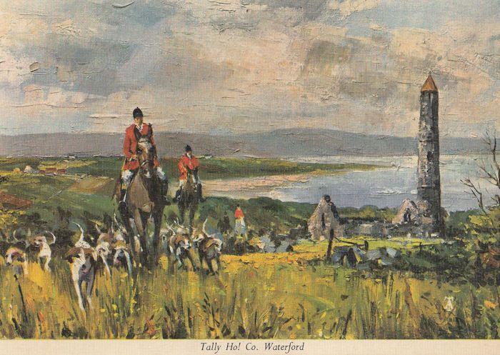 Waterford Irish Fox Hunting Painting Postcard