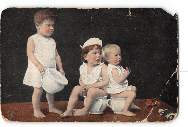 Children Potty Training Art Creased Damaged Postcard 1907-1915